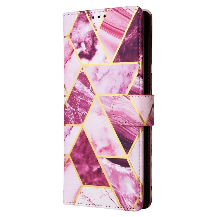 For Samsung Galaxy S24 Ultra Wallet Case Marble Pattern Lacquered Leather Cover