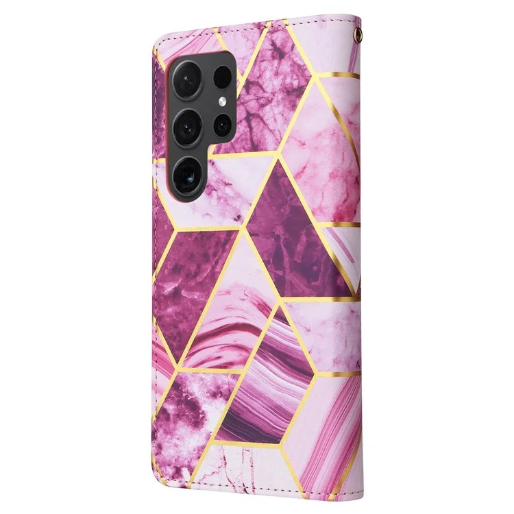 For Samsung Galaxy S24 Ultra Wallet Case Marble Pattern Lacquered Leather Cover