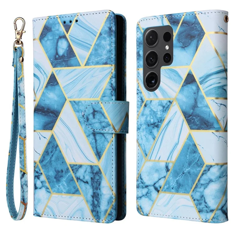 For Samsung Galaxy S24 Ultra Wallet Case Marble Pattern Lacquered Leather Cover