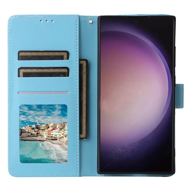 For Samsung Galaxy S24 Ultra Wallet Case Marble Pattern Lacquered Leather Cover