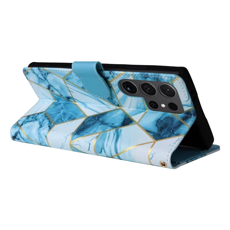 For Samsung Galaxy S24 Ultra Wallet Case Marble Pattern Lacquered Leather Cover