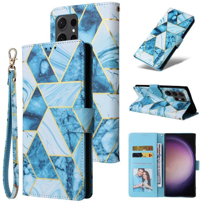For Samsung Galaxy S24 Ultra Wallet Case Marble Pattern Lacquered Leather Cover