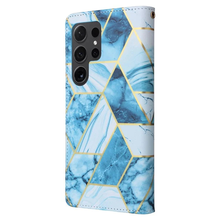 For Samsung Galaxy S24 Ultra Wallet Case Marble Pattern Lacquered Leather Cover