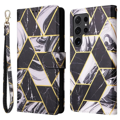 For Samsung Galaxy S24 Ultra Wallet Case Marble Pattern Lacquered Leather Cover