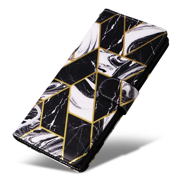 For Samsung Galaxy S24 Ultra Wallet Case Marble Pattern Lacquered Leather Cover