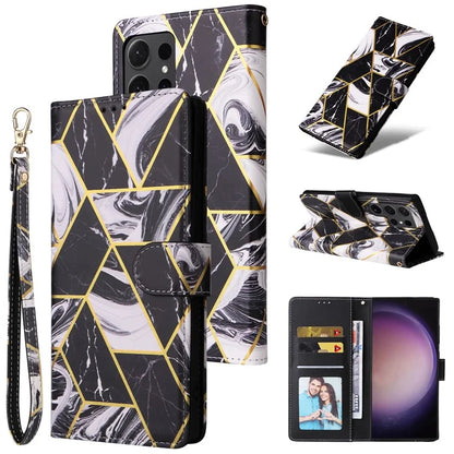 For Samsung Galaxy S24 Ultra Wallet Case Marble Pattern Lacquered Leather Cover