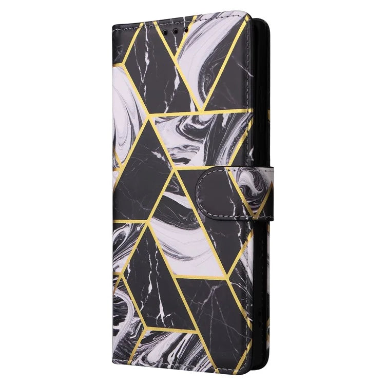 For Samsung Galaxy S24 Ultra Wallet Case Marble Pattern Lacquered Leather Cover