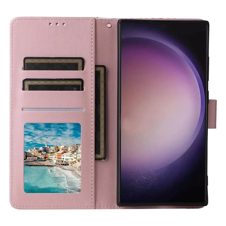 For Samsung Galaxy S24 Ultra Wallet Case Marble Pattern Lacquered Leather Cover