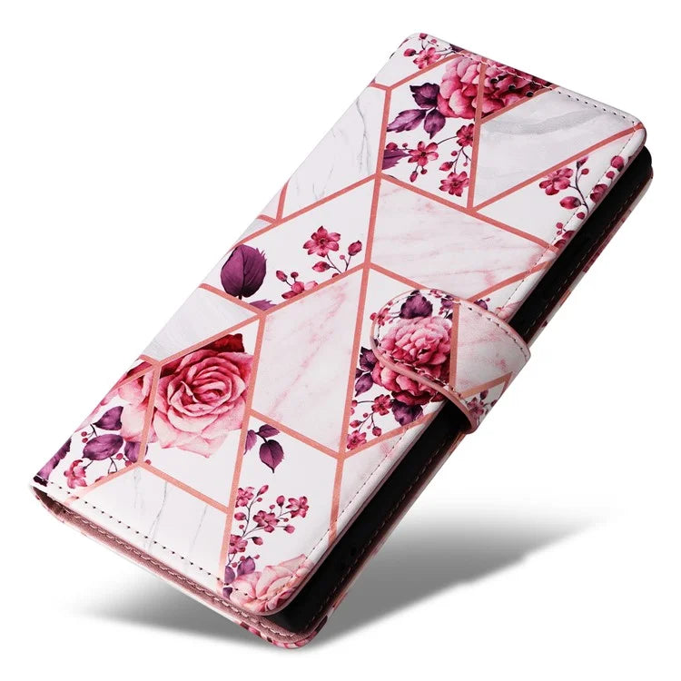 For Samsung Galaxy S24 Ultra Wallet Case Marble Pattern Lacquered Leather Cover