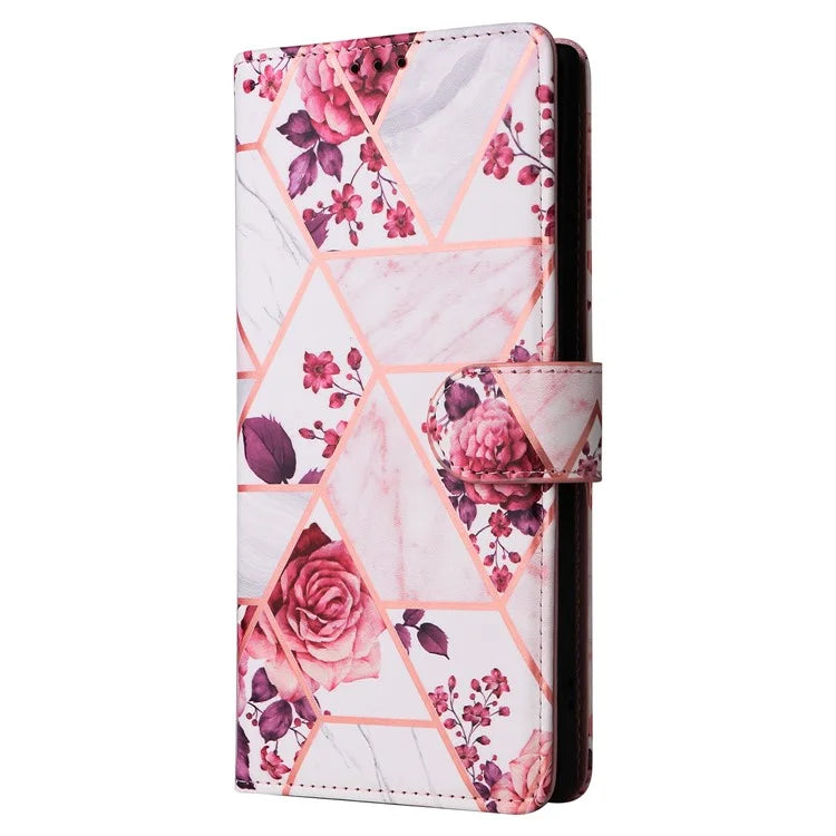 For Samsung Galaxy S24 Ultra Wallet Case Marble Pattern Lacquered Leather Cover