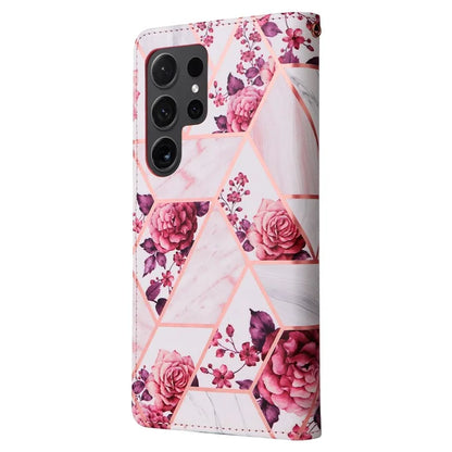 For Samsung Galaxy S24 Ultra Wallet Case Marble Pattern Lacquered Leather Cover