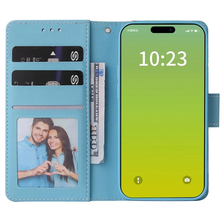 For iPhone 15 Phone Case Wallet Card Slots Leather Cover Lacquered Marble Pattern