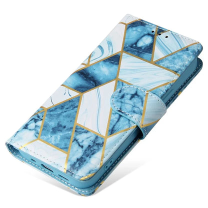 For iPhone 15 Phone Case Wallet Card Slots Leather Cover Lacquered Marble Pattern