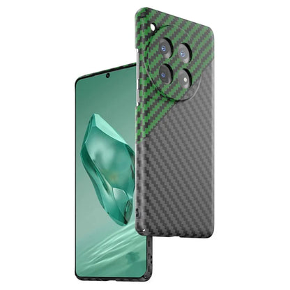 For OnePlus 12R 5G / Ace 3 5G Case Hard PC Phone Cover Splicing Carbon Fiber Texture+Green