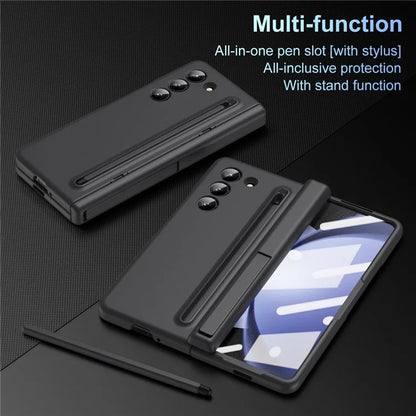 For Samsung Galaxy Z Fold5 5G Full Guard Case Hard PC Kickstand Phone Cover with Glass Film, Stylus