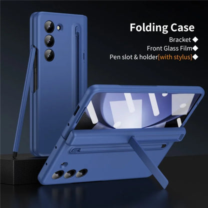 For Samsung Galaxy Z Fold5 5G Full Guard Case Hard PC Kickstand Phone Cover with Glass Film, Stylus