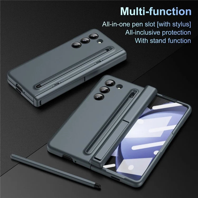 For Samsung Galaxy Z Fold5 5G Full Guard Case Hard PC Kickstand Phone Cover with Glass Film, Stylus
