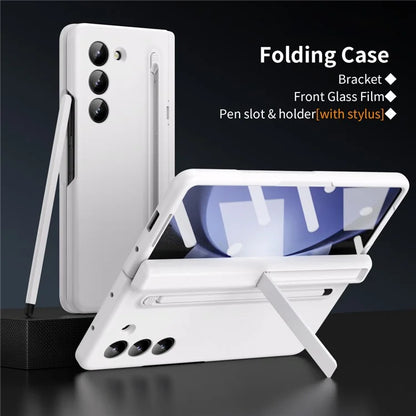 For Samsung Galaxy Z Fold5 5G Full Guard Case Hard PC Kickstand Phone Cover with Glass Film, Stylus