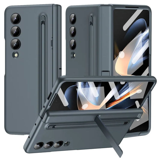 For Samsung Galaxy Z Fold3 5G Case Hard PC+Glass Film Kickstand Phone Cover with Stylus