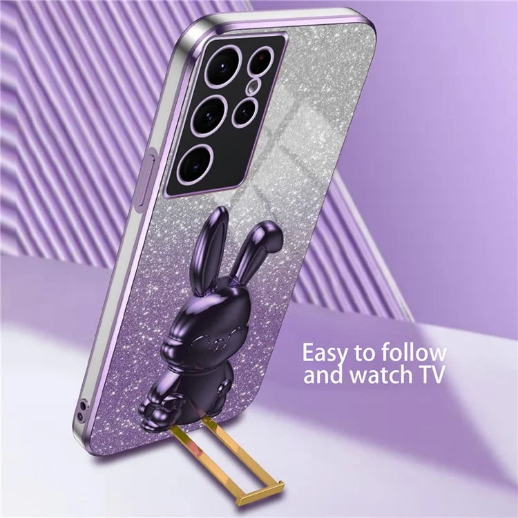 For Samsung Galaxy S24 Ultra Cell Phone Back Protector Cartoon Rabbit Pull-out Kickstand Cover
