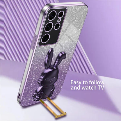 For Samsung Galaxy S24 Ultra Cell Phone Back Protector Cartoon Rabbit Pull-out Kickstand Cover