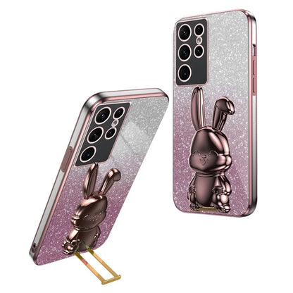 For Samsung Galaxy S24 Ultra Cell Phone Back Protector Cartoon Rabbit Pull-out Kickstand Cover
