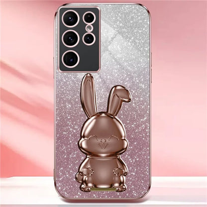 For Samsung Galaxy S24 Ultra Cell Phone Back Protector Cartoon Rabbit Pull-out Kickstand Cover
