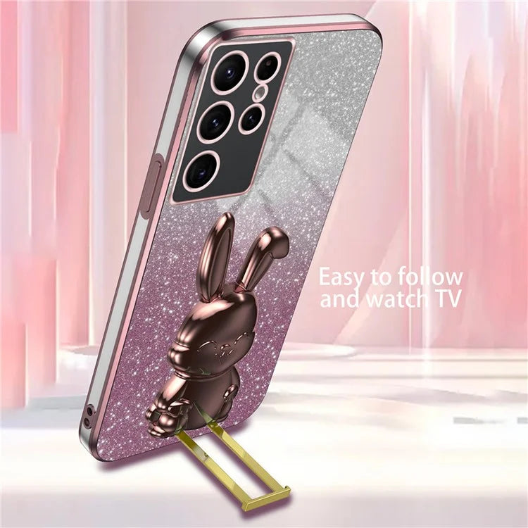 For Samsung Galaxy S24 Ultra Cell Phone Back Protector Cartoon Rabbit Pull-out Kickstand Cover