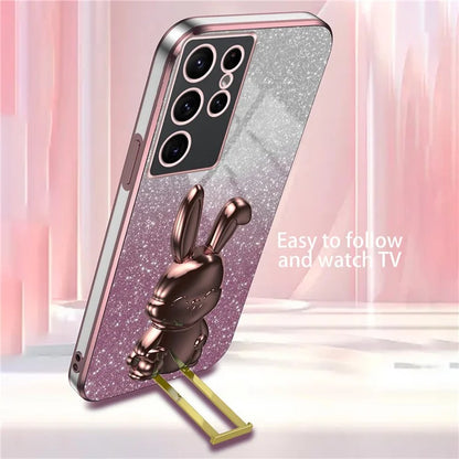 For Samsung Galaxy S24 Ultra Cell Phone Back Protector Cartoon Rabbit Pull-out Kickstand Cover