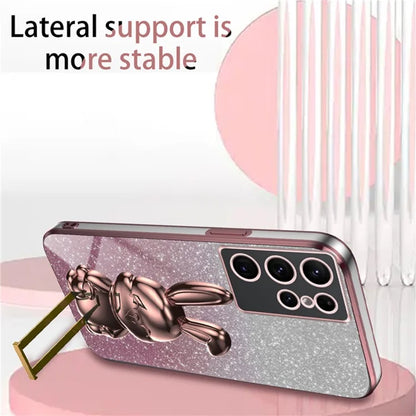For Samsung Galaxy S24 Ultra Cell Phone Back Protector Cartoon Rabbit Pull-out Kickstand Cover