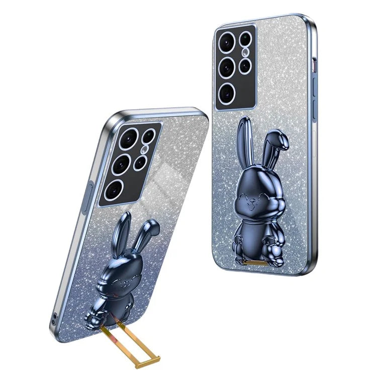 For Samsung Galaxy S24 Ultra Cell Phone Back Protector Cartoon Rabbit Pull-out Kickstand Cover