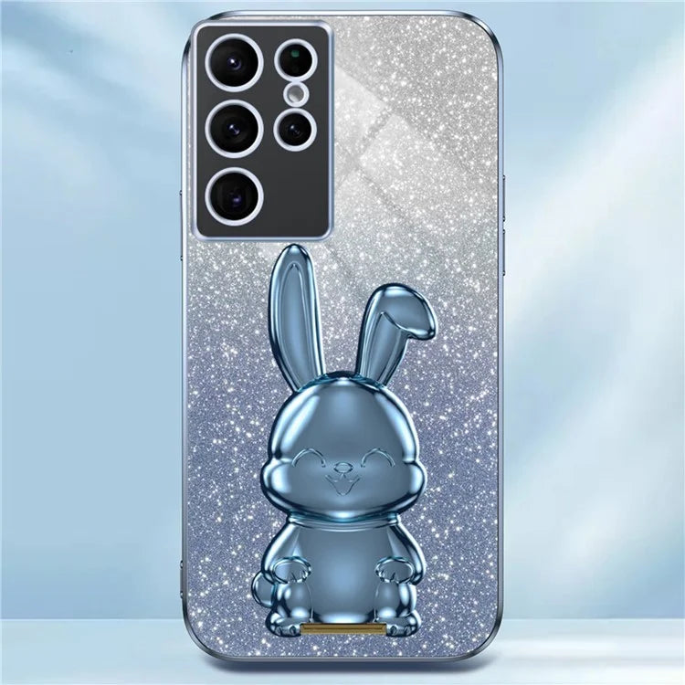 For Samsung Galaxy S24 Ultra Cell Phone Back Protector Cartoon Rabbit Pull-out Kickstand Cover