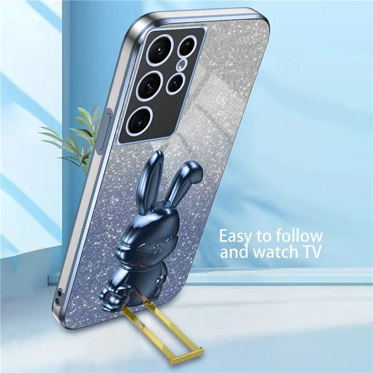For Samsung Galaxy S24 Ultra Cell Phone Back Protector Cartoon Rabbit Pull-out Kickstand Cover
