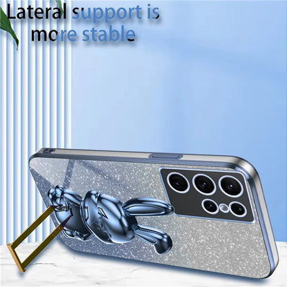 For Samsung Galaxy S24 Ultra Cell Phone Back Protector Cartoon Rabbit Pull-out Kickstand Cover