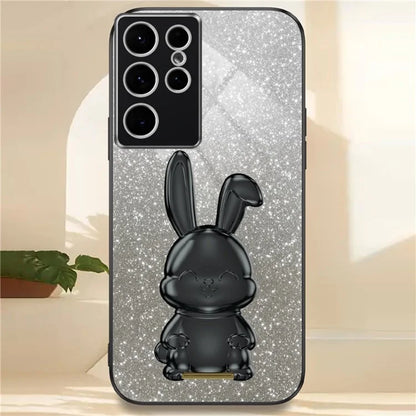 For Samsung Galaxy S24 Ultra Cell Phone Back Protector Cartoon Rabbit Pull-out Kickstand Cover