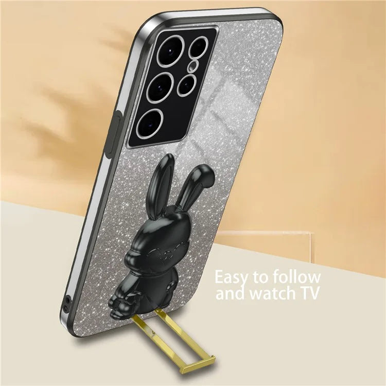 For Samsung Galaxy S24 Ultra Cell Phone Back Protector Cartoon Rabbit Pull-out Kickstand Cover