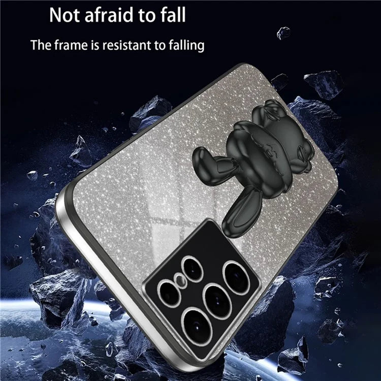 For Samsung Galaxy S24 Ultra Cell Phone Back Protector Cartoon Rabbit Pull-out Kickstand Cover