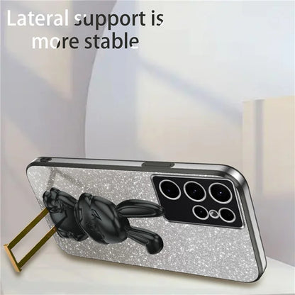 For Samsung Galaxy S24 Ultra Cell Phone Back Protector Cartoon Rabbit Pull-out Kickstand Cover