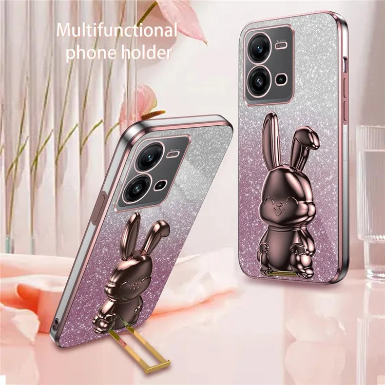 For vivo V25 5G Kickstand Case Rabbit Design PC+TPU Phone Cover