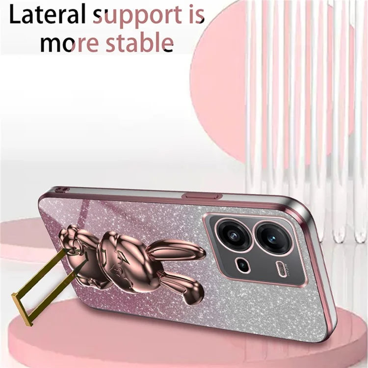 For vivo V25 5G Kickstand Case Rabbit Design PC+TPU Phone Cover