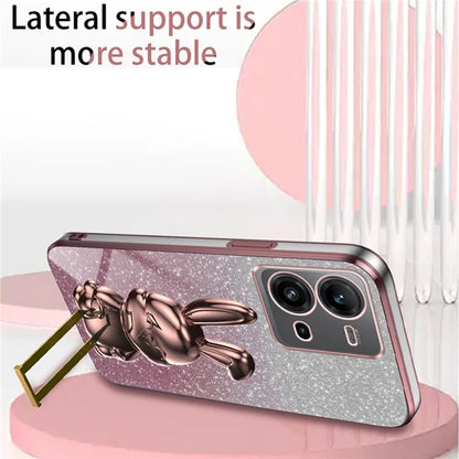For vivo V25 5G Kickstand Case Rabbit Design PC+TPU Phone Cover