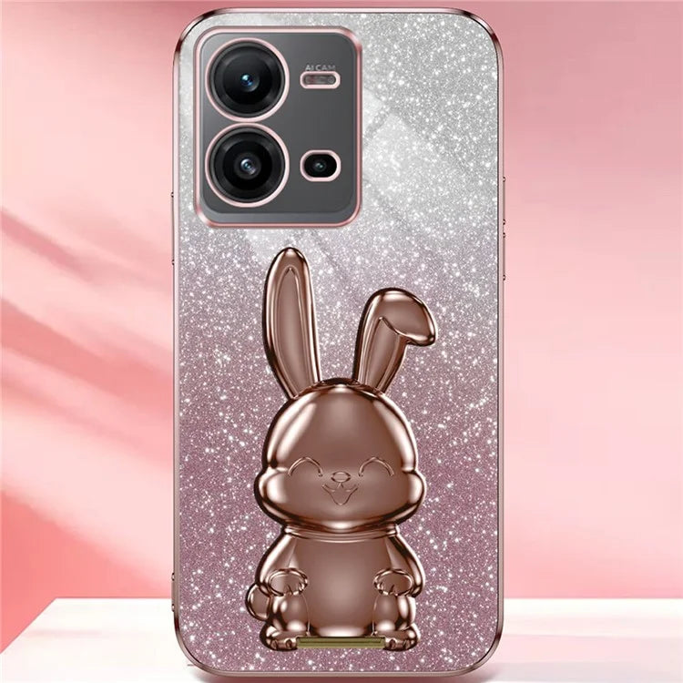 For vivo V25 5G Kickstand Case Rabbit Design PC+TPU Phone Cover