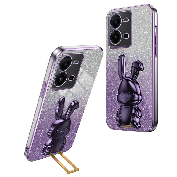 For vivo V25 5G Kickstand Case Rabbit Design PC+TPU Phone Cover