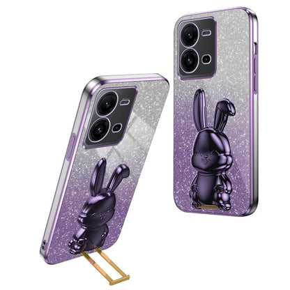 For vivo V25 5G Kickstand Case Rabbit Design PC+TPU Phone Cover