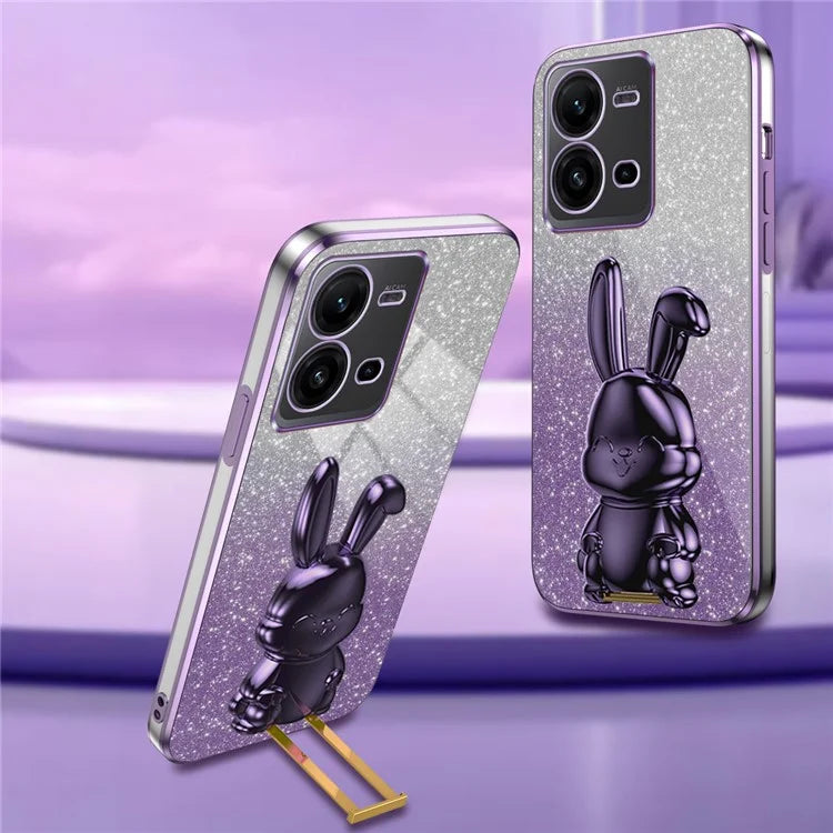 For vivo V25 5G Kickstand Case Rabbit Design PC+TPU Phone Cover