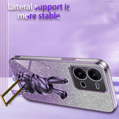 For vivo V25 5G Kickstand Case Rabbit Design PC+TPU Phone Cover