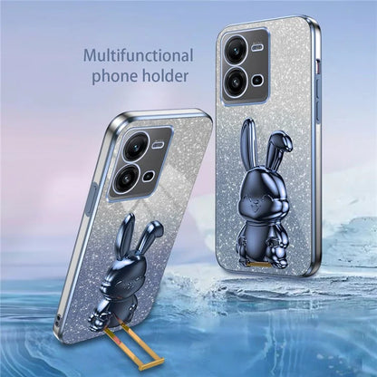 For vivo V25 5G Kickstand Case Rabbit Design PC+TPU Phone Cover