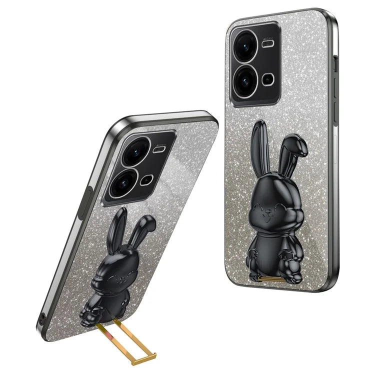 For vivo V25 5G Kickstand Case Rabbit Design PC+TPU Phone Cover