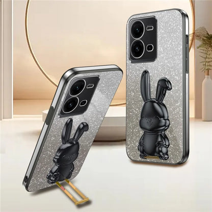 For vivo V25 5G Kickstand Case Rabbit Design PC+TPU Phone Cover