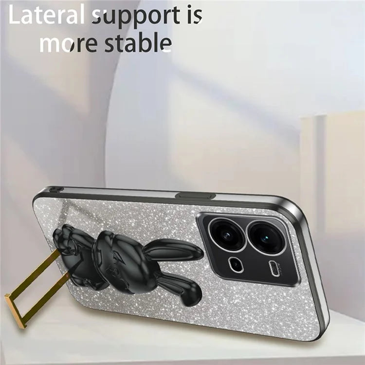 For vivo V25 5G Kickstand Case Rabbit Design PC+TPU Phone Cover